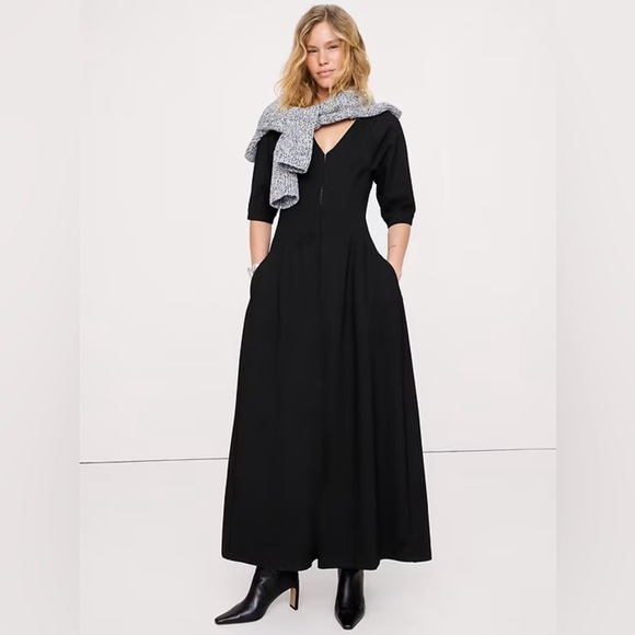 NWT! Banana Republic Ponte Puff-Sleeve Maxi Dress - Size 8
